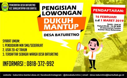 Informasi Pengisian Lowongan Pamong Desa Jabatan Dukuh Mantup Desa Baturetno