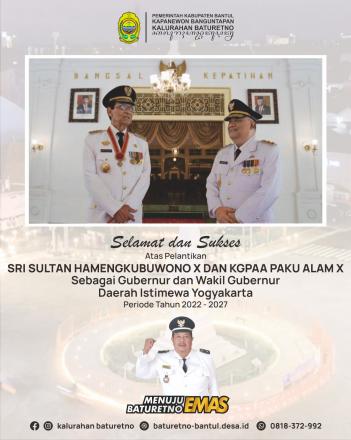 Selamat dan Sukses atas dilantiknya Gubernur dan Wakil Gubernur D.I.Y Periode 2022 - 2027